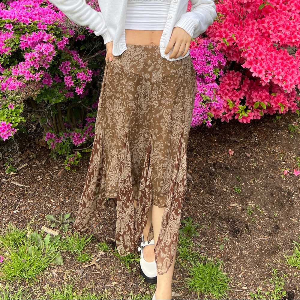 Ralph Lauren Brown Paisley Silk Skirt